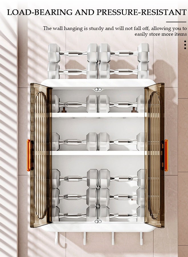 DUNISO Bathroom Shelf Wall Mounted,Bathroom Organizers and Storage, 2-Tier Over The Toilet Storage Rack, Kitchen Cabinet Cosmetics Makeup Organizer with Door and Hooks,Utility Shelves for Bathroom Kitchen - Image 5